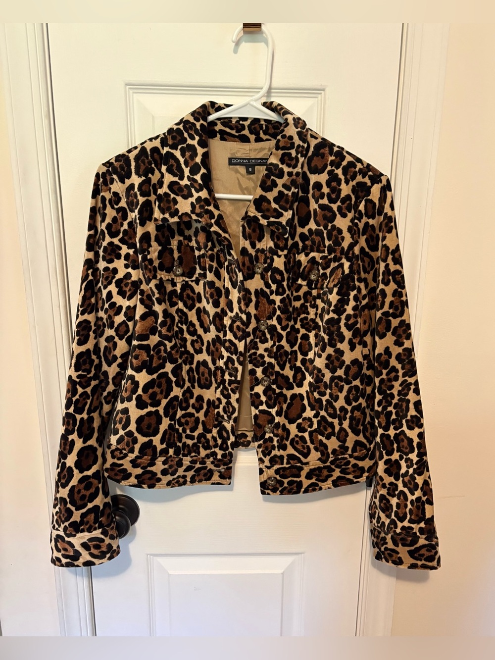 Donna Morgan Leopard Print Jean Jacket - Brown & Black
